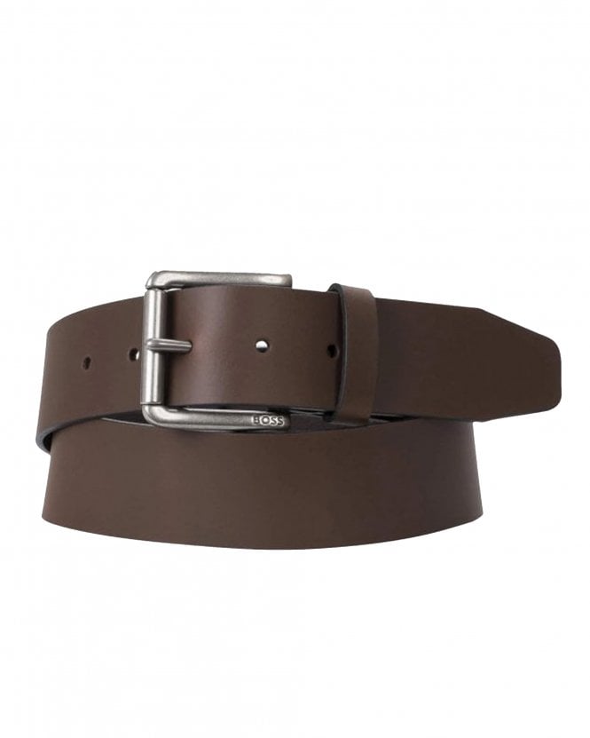 BOSS Mens Joris_SZ40 Smooth Leather Roller Buckle Belt - Dark Brown
