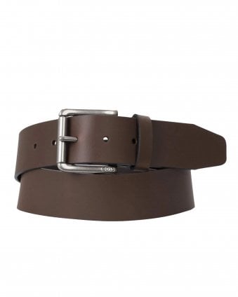Mens Joris_SZ40 Smooth Leather Roller Buckle Belt - Dark Brown