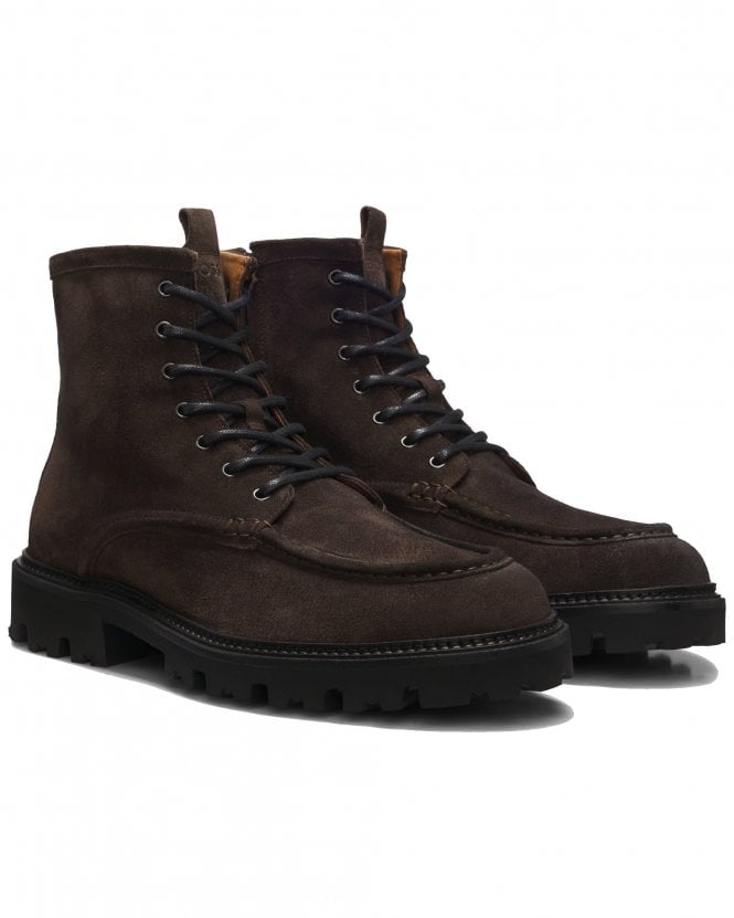BOSS Mens Julio_Halb_SDWX Waxed Suede Boots - Dark Brown
