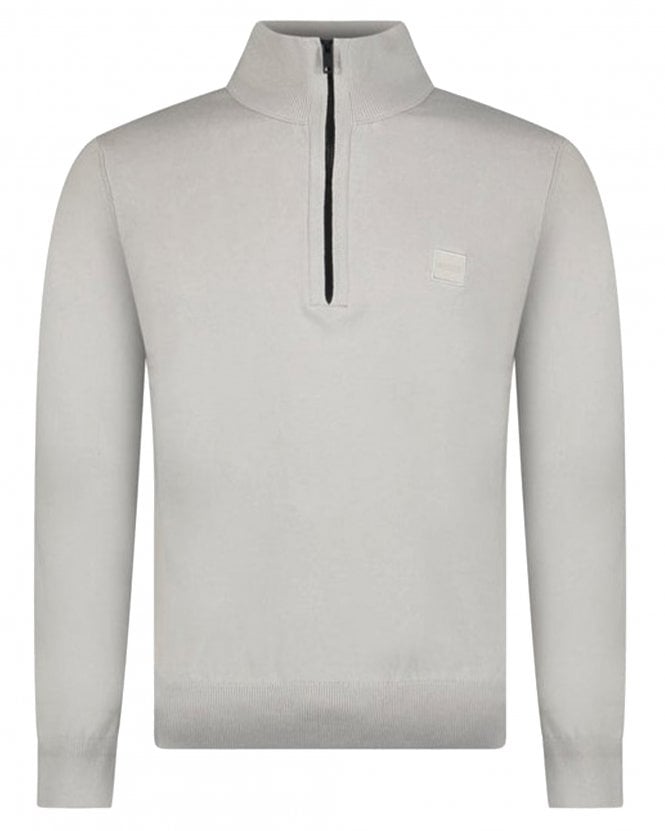BOSS Mens Kanobix_S Quarter Zip Sweatshirt - Light Grey