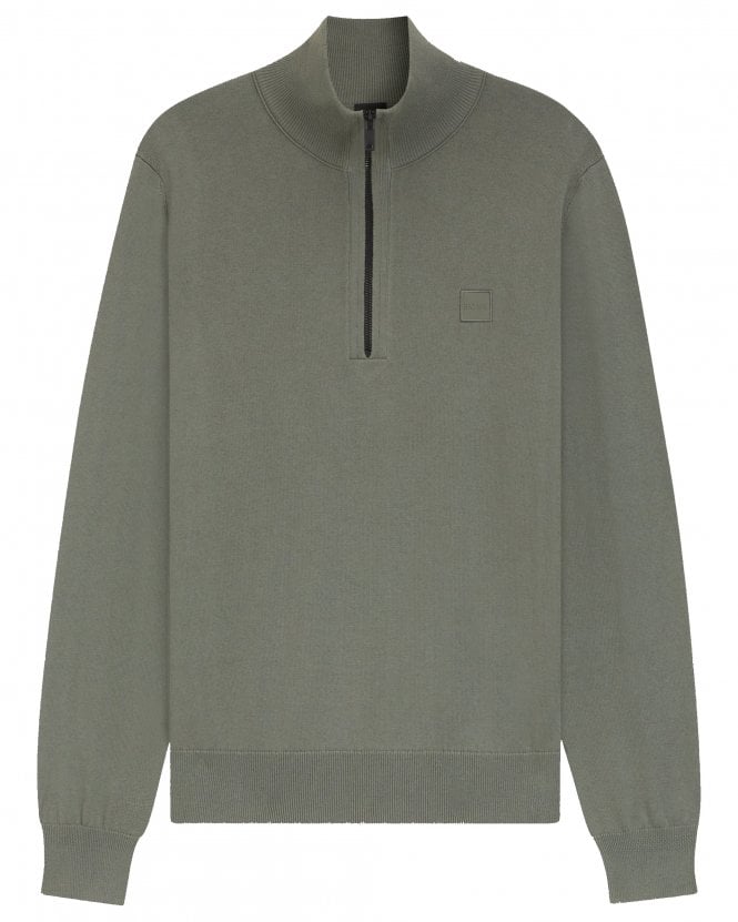 BOSS  Mens Kanobix_S Quarter Zip Sweatshirt - Open Grey (Green)