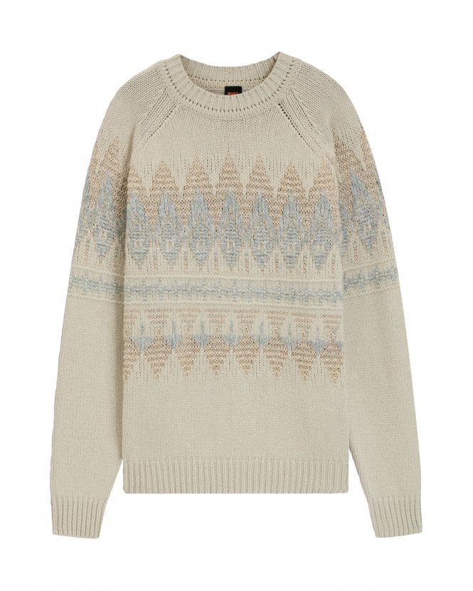BOSS Mens Karombo Knitted Pattern Jumper Light Beige