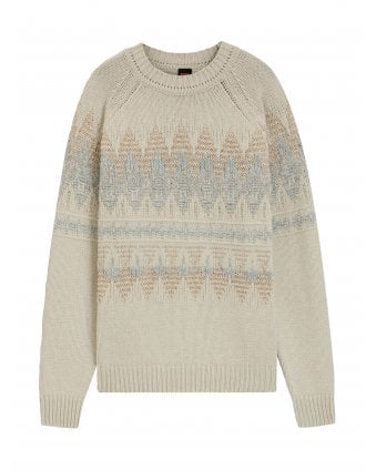 Mens Karombo Knitted Pattern Jumper Light Beige