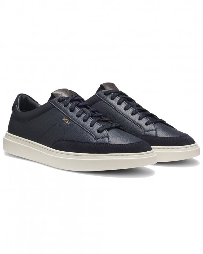 BOSS Mens Kieran_Tenn_SDTBAL Suede Trims Leather Trainers - Dark Blue