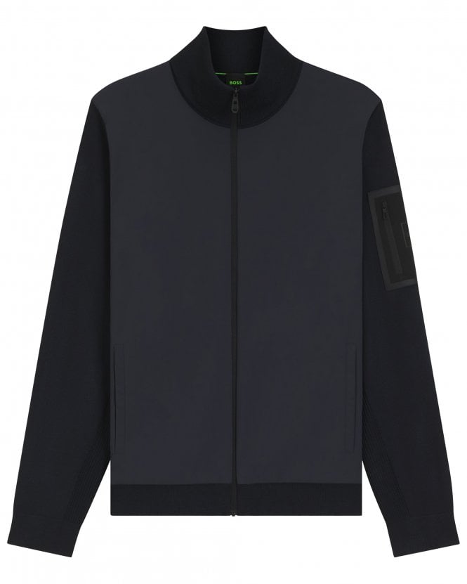 BOSS Mens KN_Momentum-X HY Hybrid Knit Zip-Through Jacket - Dark Blue