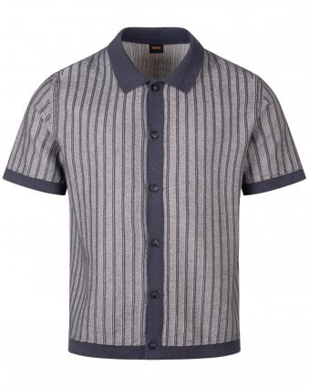 Mens Kodd Relaxed Fit Knitted Full Length Buttoned Polo Shirt - Dark Blue 