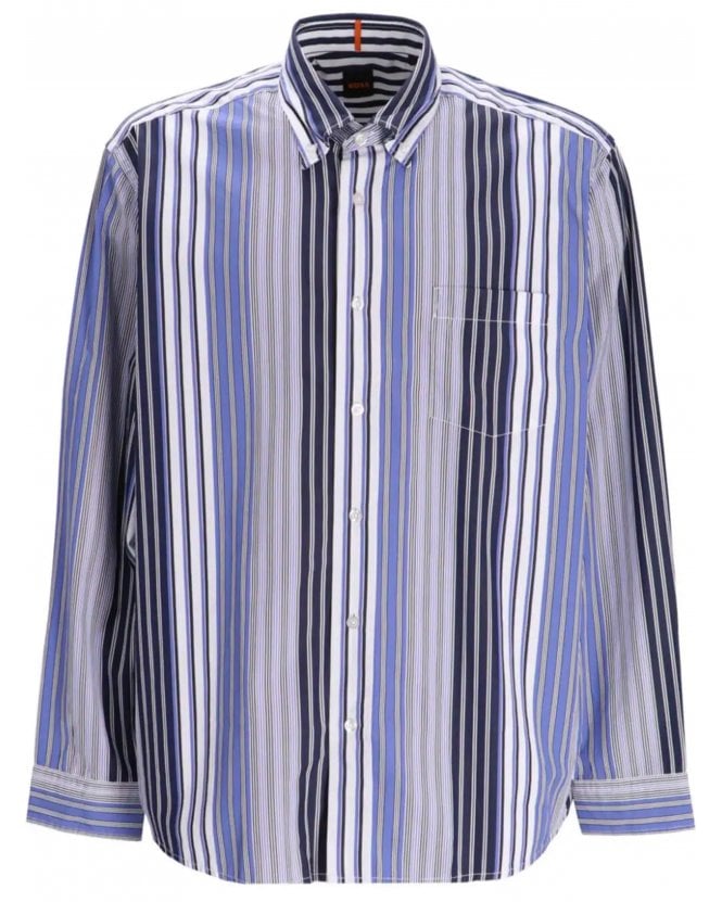 BOSS Mens Lambey 1 Striped Shirt Multi Blue