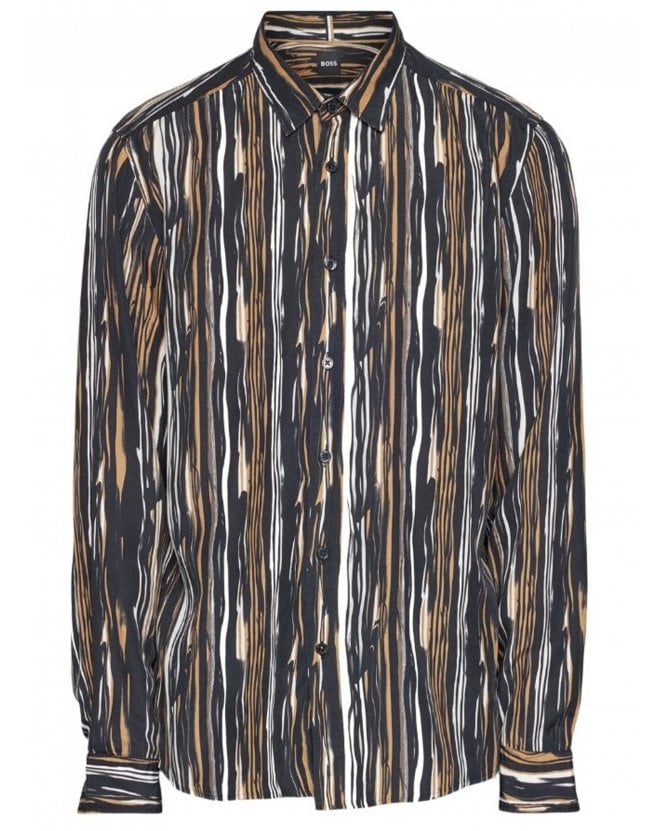 BOSS Mens Liam Kent Stripe Shirt Medium Beige 