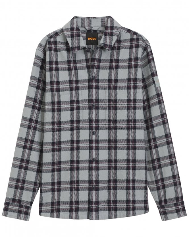 BOSS Mens Locky_2_M Oversized Fit Checked Shirt - Grey