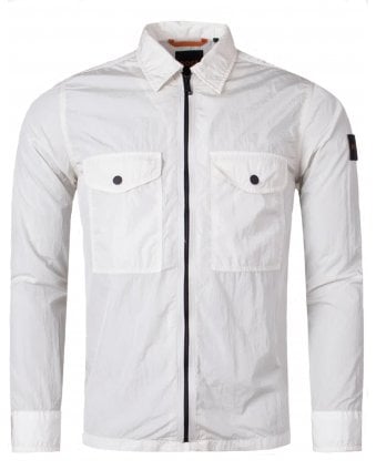 Mens Lovel Crinkle Effect Zip Overshirt, Open White Jacket