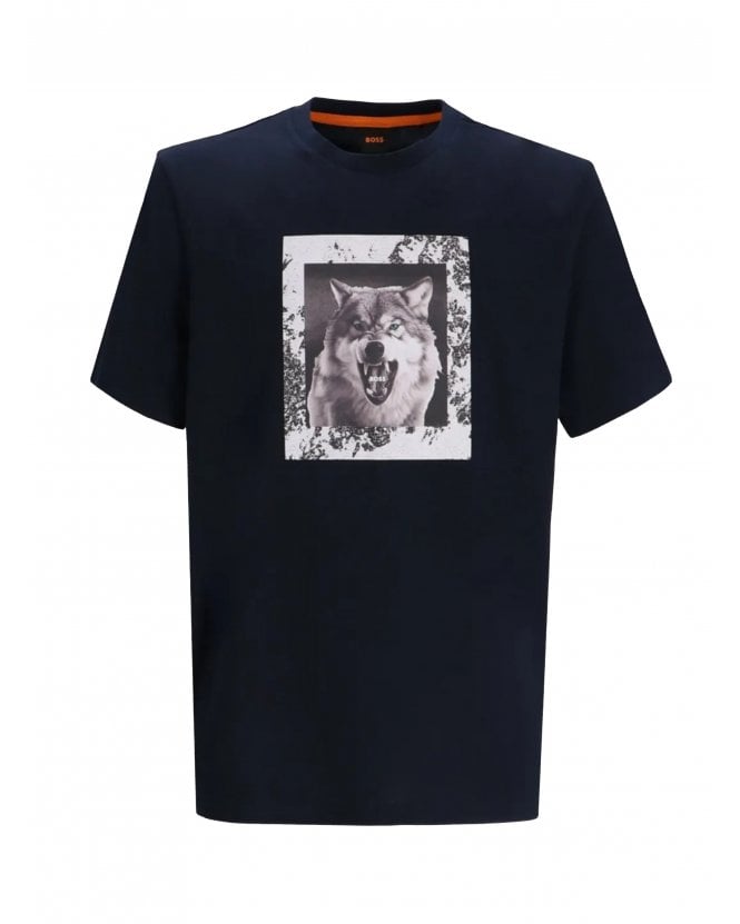 BOSS Mens Lupo Animal Graphic T-Shirt Dark Blue