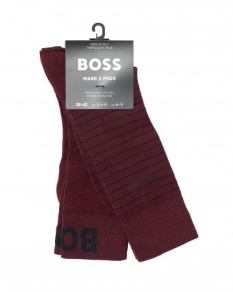 Mens Marc Dark Red Two-Pack Solid/Striped Regular Length Socks