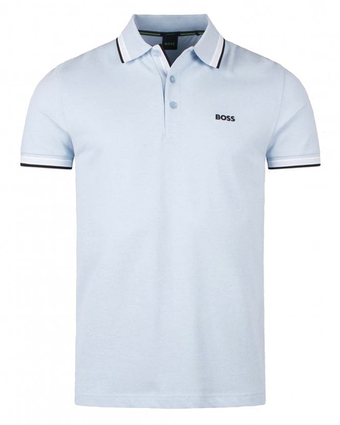 BOSS Mens Paddy Cotton Piqué Tipped Polo Shirt - Open Blue