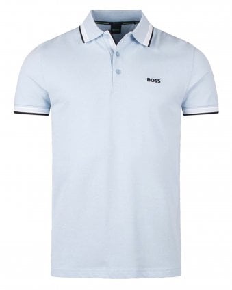 Mens Paddy Cotton Piqué Tipped Polo Shirt - Open Blue