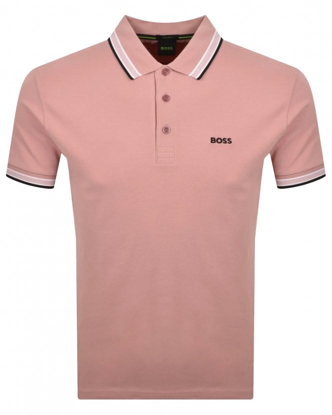 BOSS Mens Paddy Cotton Piqué Tipped Polo Shirt - Open Pink