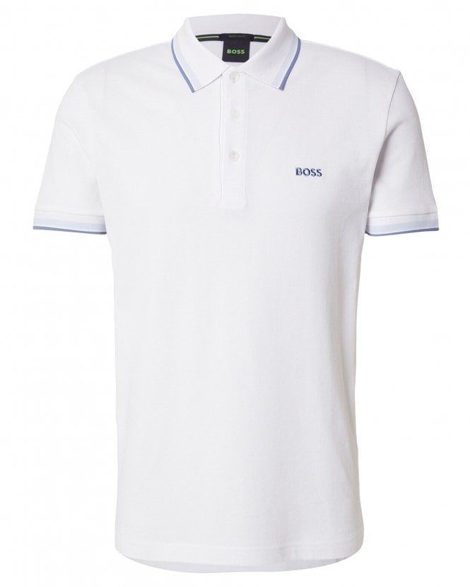 BOSS Mens Paddy Cotton Piqué Tipped Polo Shirt - White
