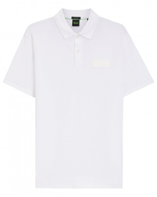 BOSS Mens Paddy Structure Logo Patch Polo Shirt - White