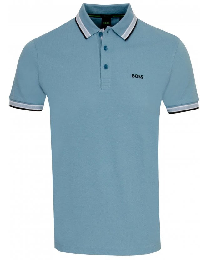 BOSS Mens Paddy Tipped Polo Shirt Mid Blue
