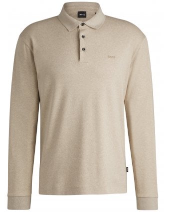 Mens Pado 30 Interlocked Long Sleeve Logo Polo Shirt Light Beige