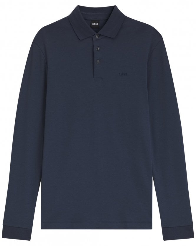 BOSS Mens Pado_30 Regular Fit Long Sleeve Polo Shirt - Dark Blue (Open Blue)