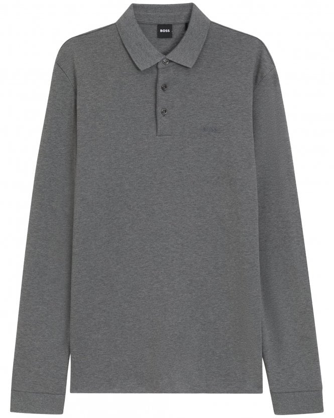 BOSS Mens Pado_30 Regular Fit Long Sleeve Polo Shirt - Medium Grey (Charcoal)