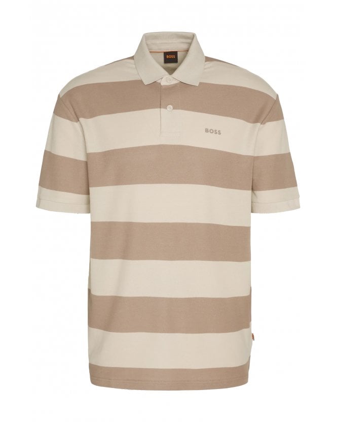 BOSS Mens Pale Stripe Pique Polo Shirt Beige