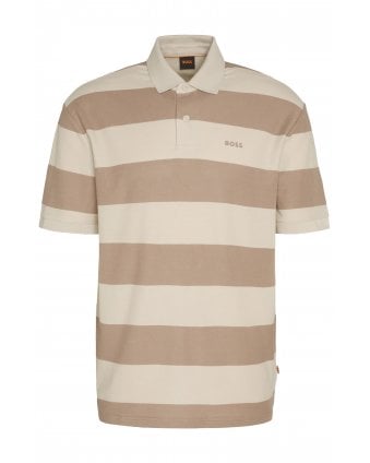 Mens Pale Stripe Pique Polo Shirt Beige