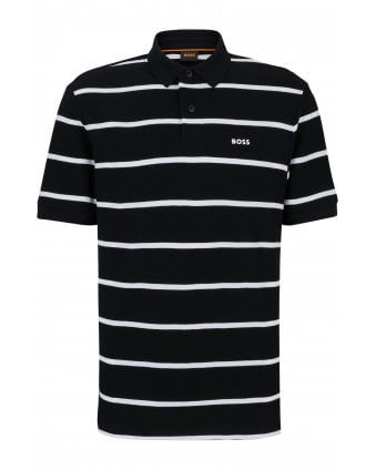 Mens Pale Stripe Pique Polo Shirt Black