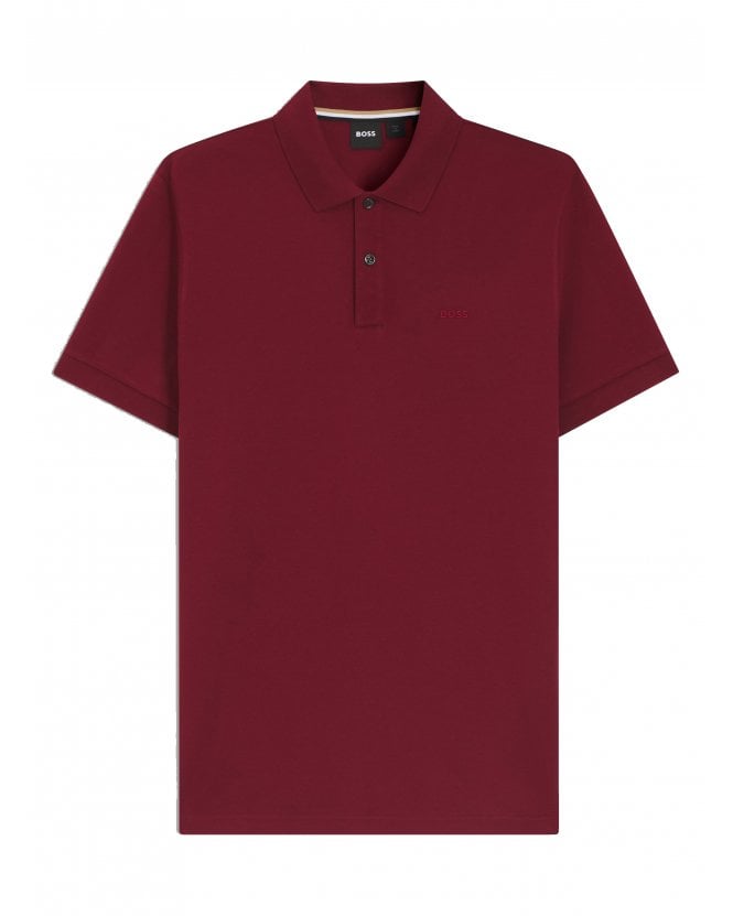 BOSS Mens Pallas Pique Polo Shirt Dark Red