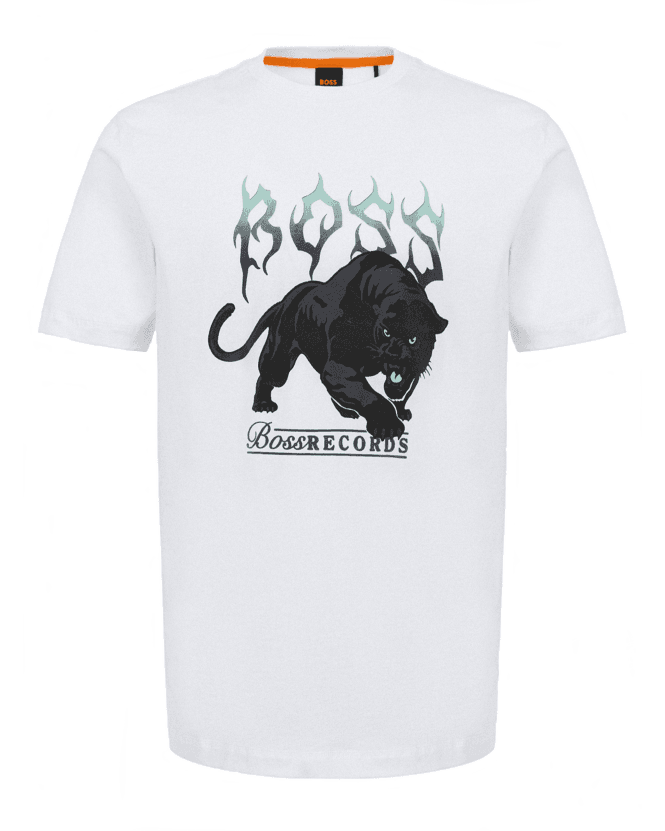 BOSS Mens Pantera Panther Logo Print T-Shirt White