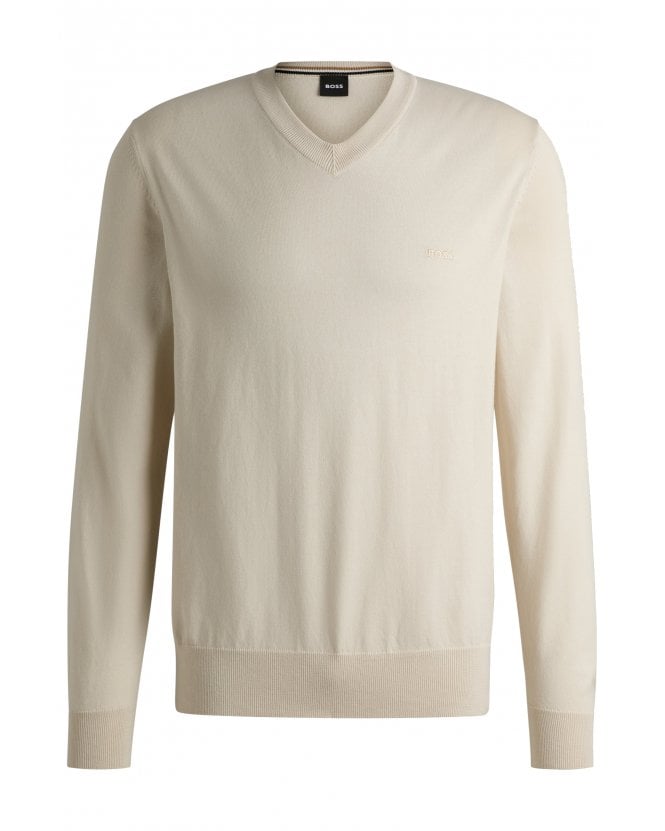 BOSS Mens Parcello-L V Neck Jumper Light Beige