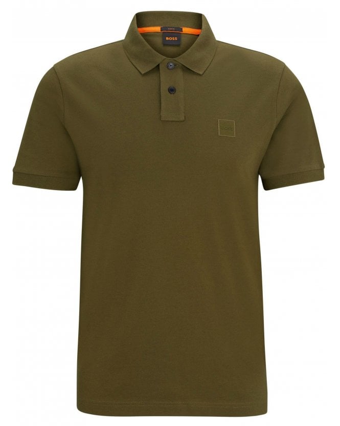 BOSS  Mens Passenger Logo Patch Polo Shirt Olive Green