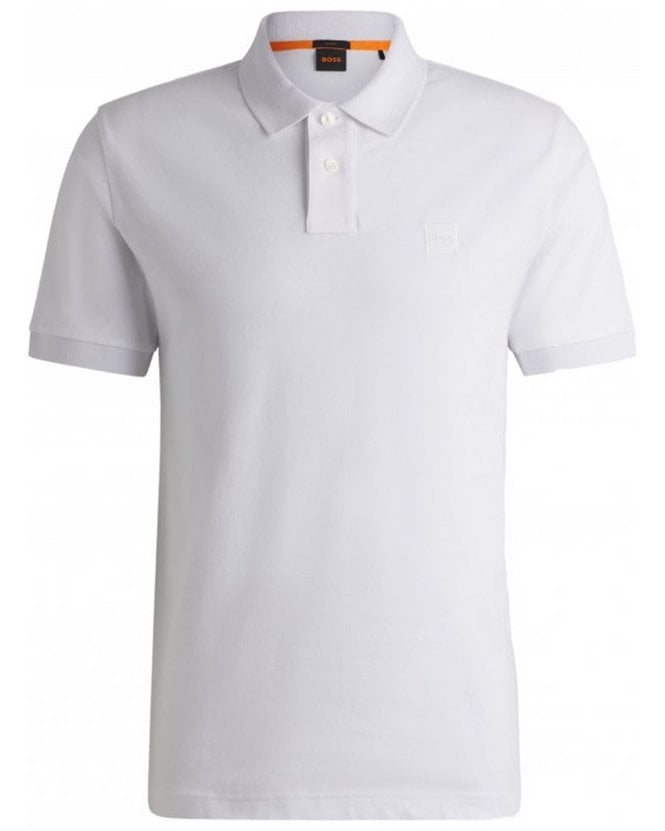 BOSS Mens Passenger Logo Patch Polo Shirt White