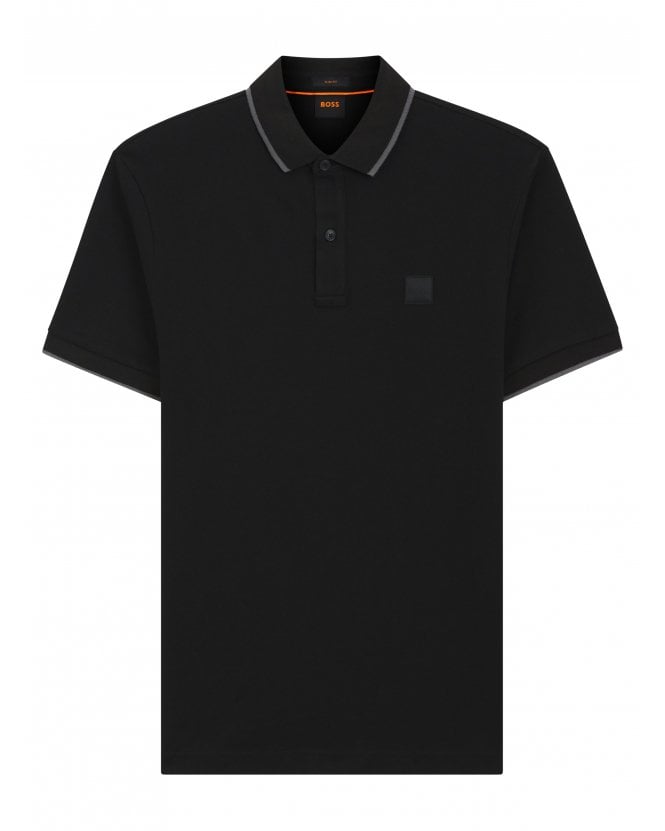 BOSS Mens Passertip Pique Tipped Polo Shirt Black