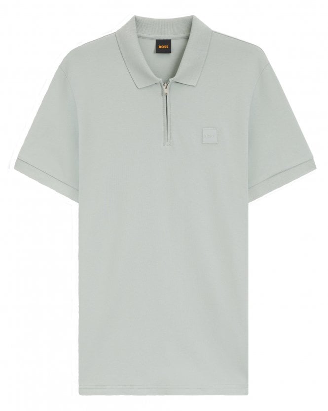 BOSS Mens Passerzip Slim-Fit Quarter Zip Polo Shirt - Silver (Grey)
