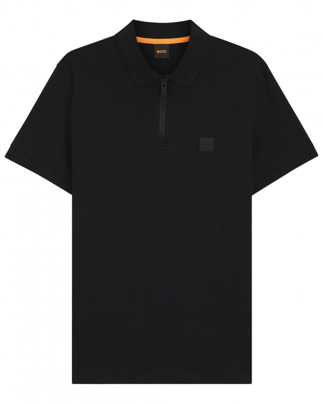 BOSS Mens Passerzip Slim Fit Stretch Quarter Zip Polo Shirt - Black