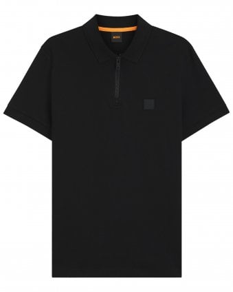 Mens Passerzip Slim Fit Stretch Quarter Zip Polo Shirt - Black