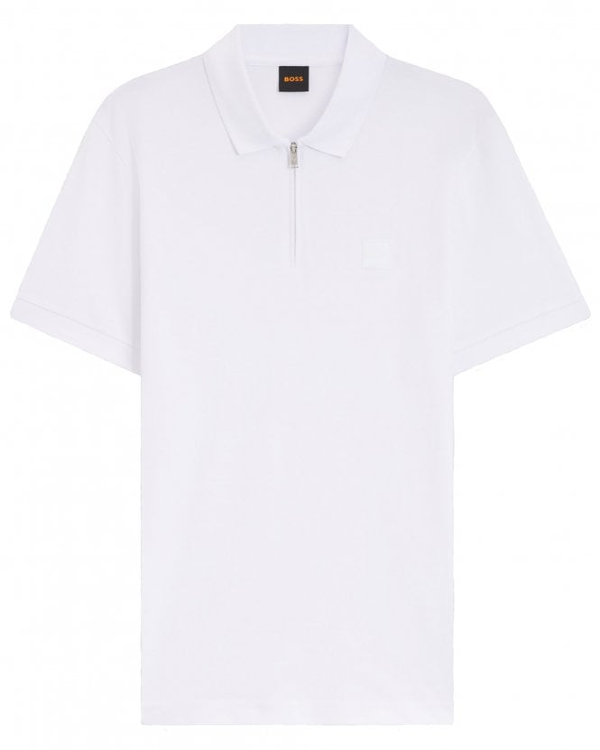 BOSS  Mens Passerzip Slim Fit Stretch Quarter Zip Polo Shirt - White