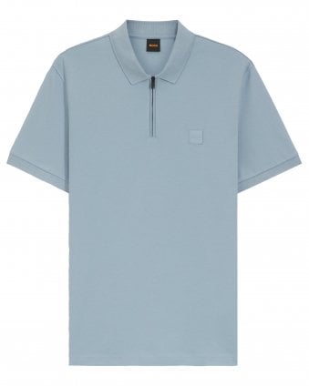  Mens Passerzip Stretch Cotton Slim-Fit Zip Polo - Light Blue