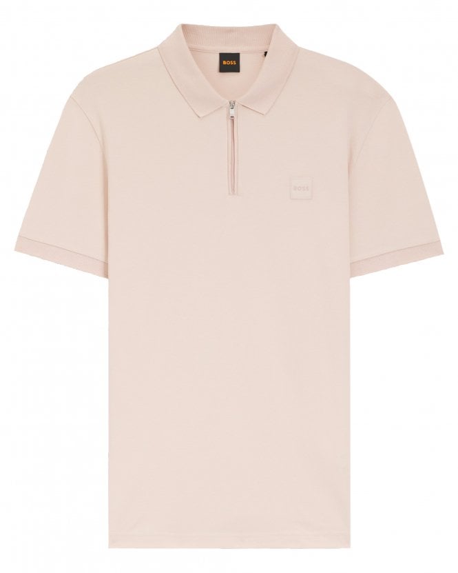 BOSS Mens Passerzip Stretch Cotton Slim-Fit Zip Polo - Light Pink