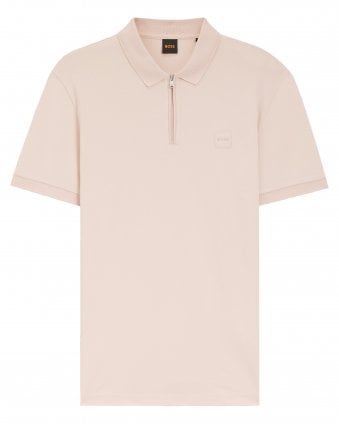 Mens Passerzip Stretch Cotton Slim-Fit Zip Polo - Light Pink
