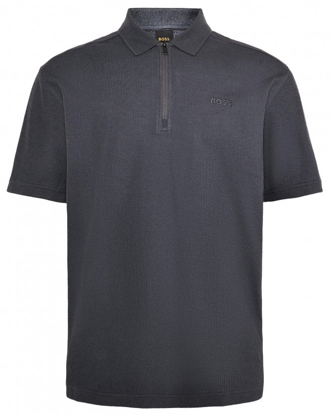 BOSS Mens Pe_Rib Nylon Quarter Zip Polo Shirt - Dark Blue (Bluish Grey)