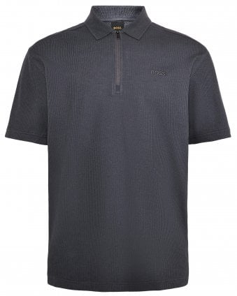 Mens Pe_Rib Nylon Quarter Zip Polo Shirt - Dark Blue (Bluish Grey)
