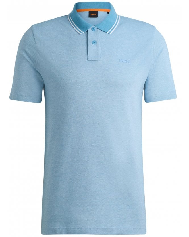 BOSS Mens PeOxford Polo Shirt Open Blue