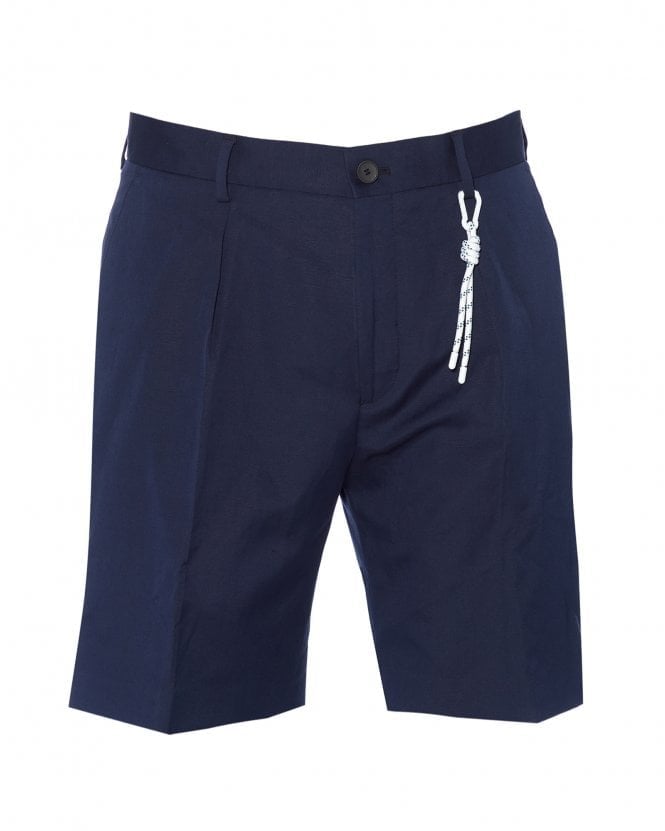 BOSS Mens Pepe Navy Blue Relaxed Fit Pleat-Front Shorts