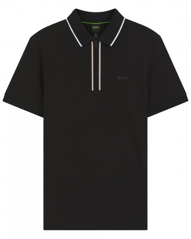 BOSS Mens Philix GOC Active Slim Fit Quarter Zip Polo Shirt - Black