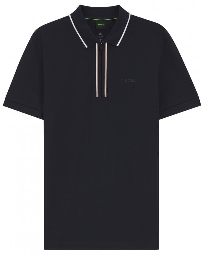 BOSS Mens Philix GOC Active Slim Fit Quarter Zip Polo Shirt - Dark Blue 