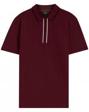 Mens Philix GOC Active Slim-Fit Stretch Zip Polo Shirt - Dark Red