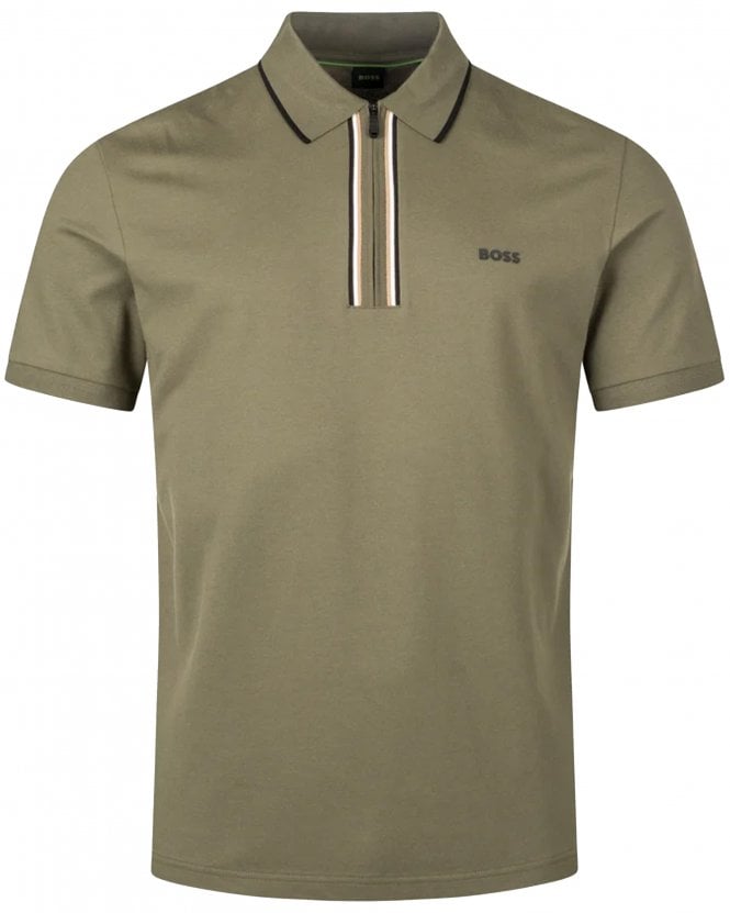 BOSS Mens Philix GOC Active Slim-Fit Stretch Zip Polo Shirt - Open Green