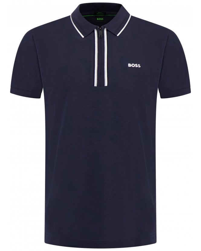BOSS Mens Philix Goc Zip Stretch Polo Shirt Dark Blue